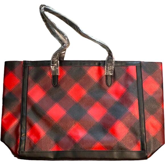 Victorias Secret Tote Bag Holiday Christmas Black & Red Plaid Large NWT - Picture 4 of 5